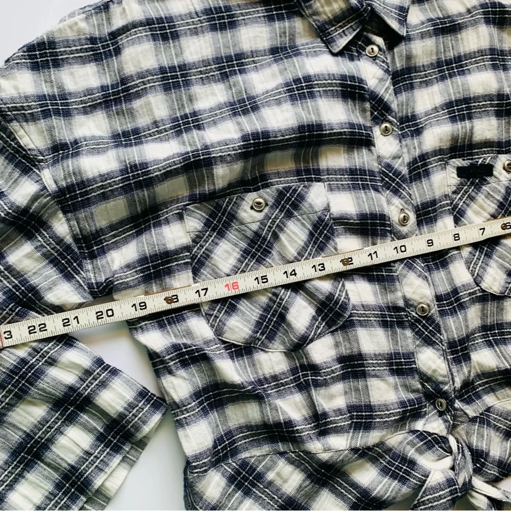 Free People First Bloom Tie Front Plaid Button-Down Top Small Blue Gray Gingham
